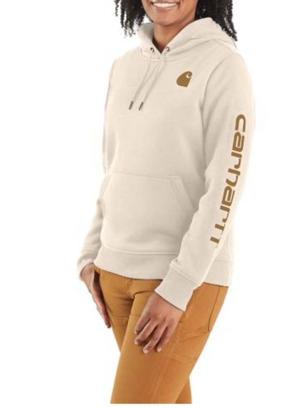 Carhartt Graphic Hoodie Size Small (4-6) Tan/Brown Relaxed Fit Kangaroo Pocket
